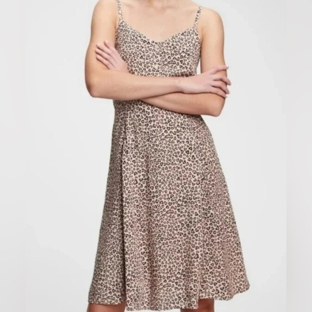 GAP Black, Pink and Cream Heart Animal Print Midi Dress Size 0